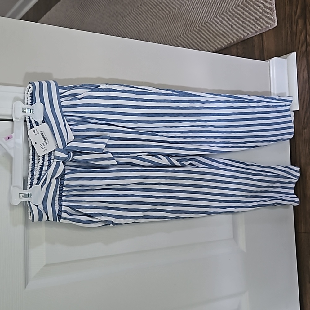 Nwt mayoral girls size 10 white and blue stripped pants with tie waste